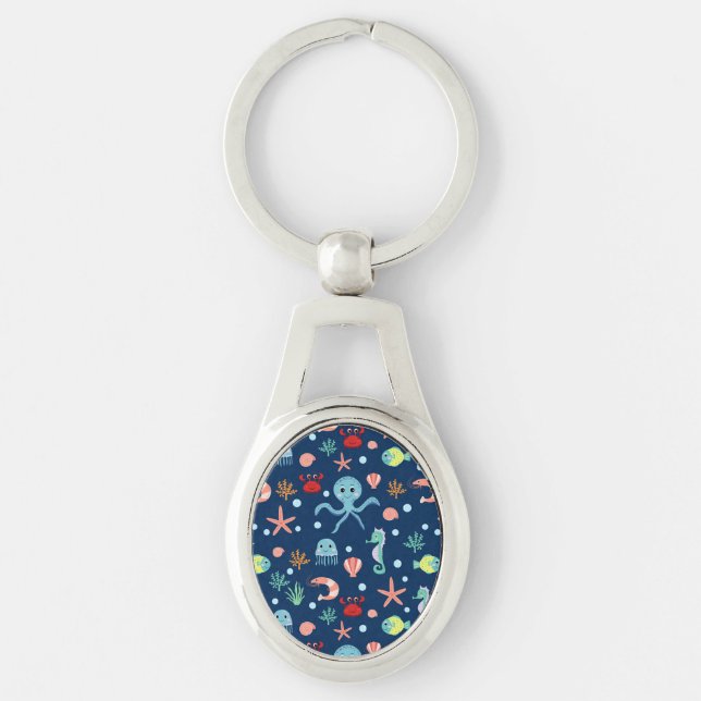 Cute Ocean Sea Life Pattern Key Ring (Front)