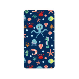 Cute Ocean Sea Life Pattern Label