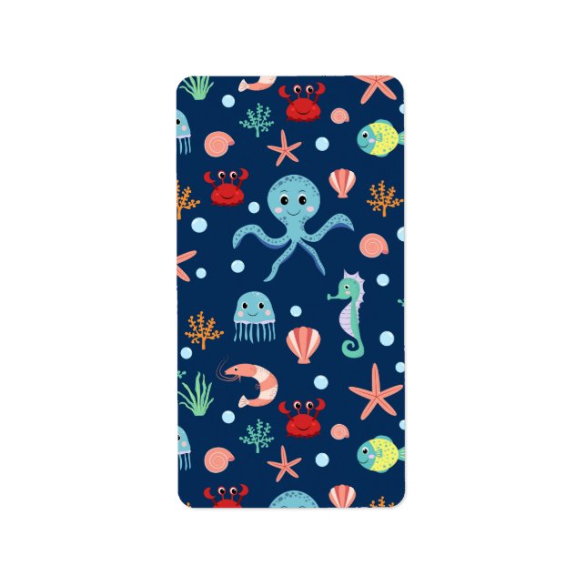 Cute Ocean Sea Life Pattern Label (Front)