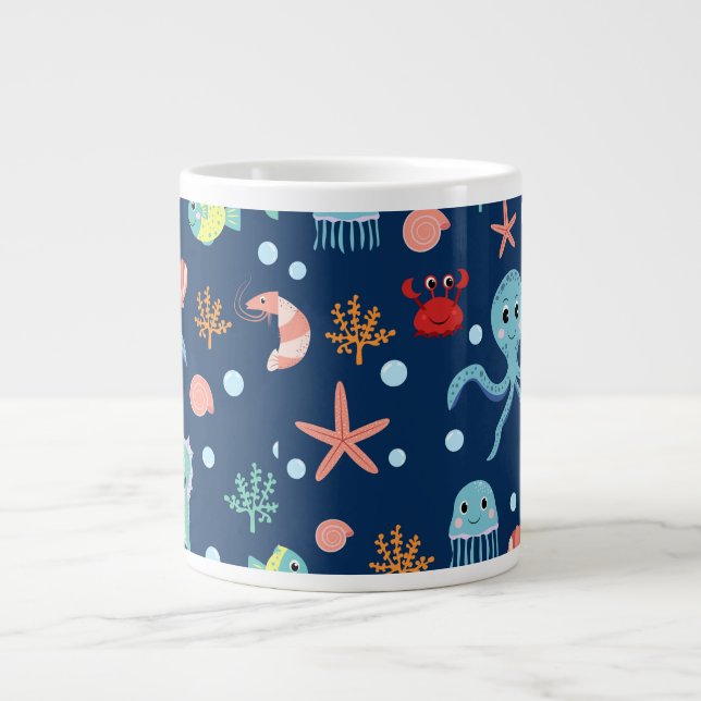 Cute Ocean Sea Life Pattern Large Coffee Mug (Front)