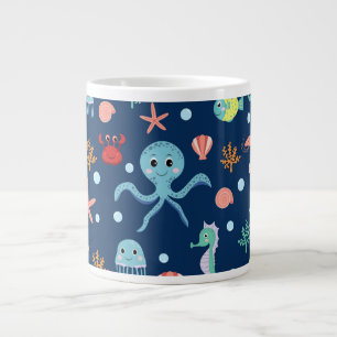 Cute Ocean Sea Life Pattern Large Coffee Mug