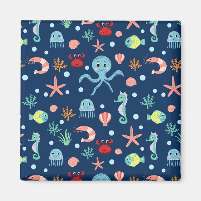 Cute Ocean Sea Life Pattern Magnet (Front)