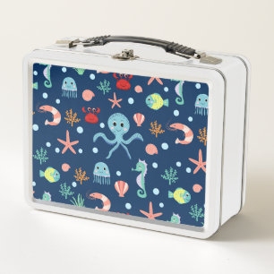 Cute Ocean Sea Life Pattern Metal Lunch Box