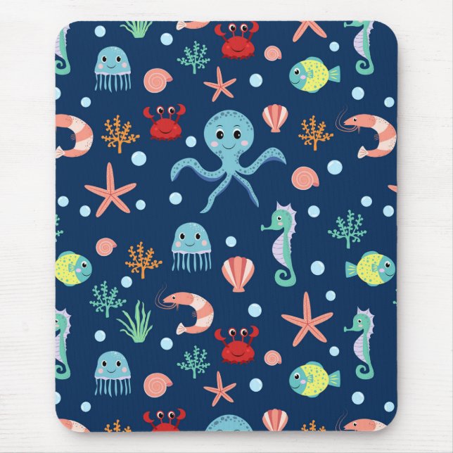 Cute Ocean Sea Life Pattern Mouse Pad (Front)