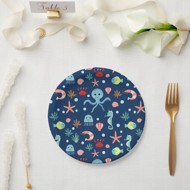 Cute Ocean Sea Life Pattern Paper Plate (Wedding)