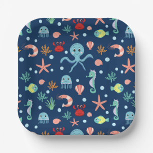 Cute Ocean Sea Life Pattern Paper Plate