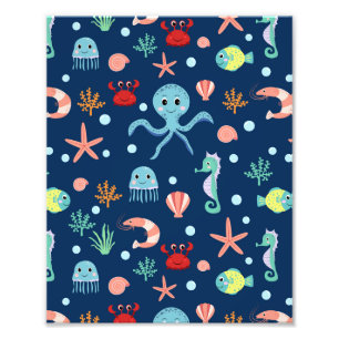 Cute Ocean Sea Life Pattern Photo Print