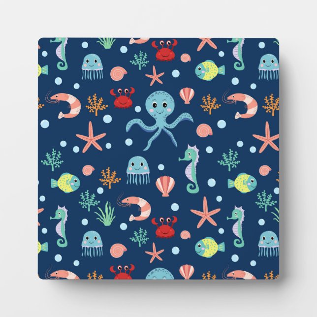 Cute Ocean Sea Life Pattern Plaque (Front)