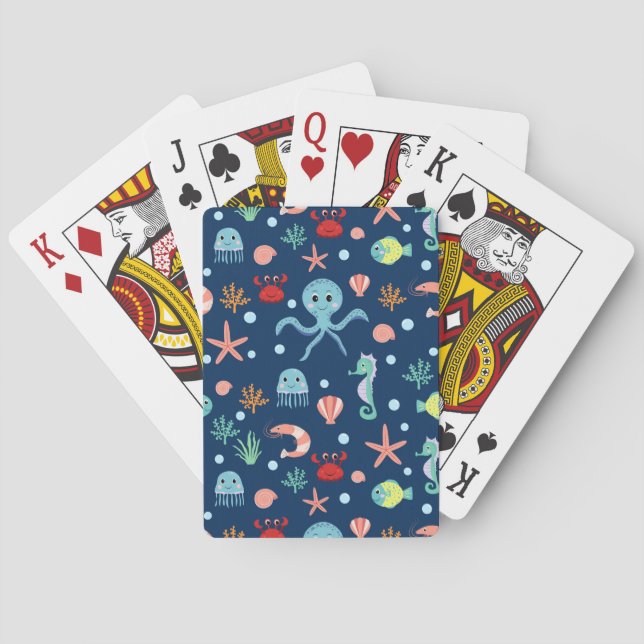 Cute Ocean Sea Life Pattern Playing Cards (Back)