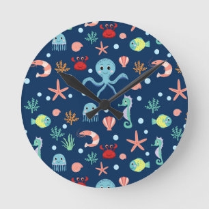 Cute Ocean Sea Life Pattern Round Clock