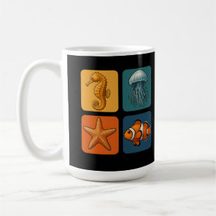 Cute Ocean Sea Life Pattern - Seahorse, Jellyfish, Coffee Mug