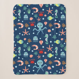 Cute Ocean Sea Life Pattern Sherpa Blanket