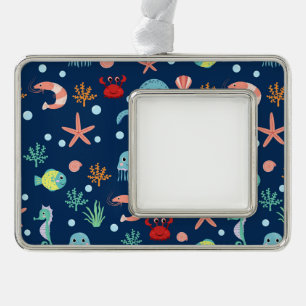 Cute Ocean Sea Life Pattern Silver Plated Framed Ornament