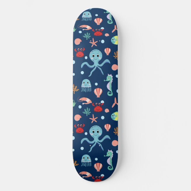 Cute Ocean Sea Life Pattern Skateboard (Front)