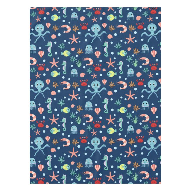 Cute Ocean Sea Life Pattern Tablecloth (Front)