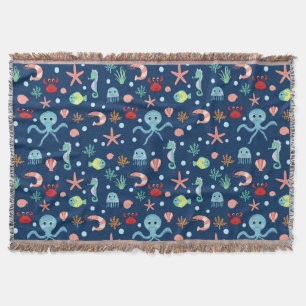 Cute Ocean Sea Life Pattern Throw Blanket