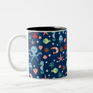Cute Ocean Sea Life Pattern Two-Tone Coffee Mug