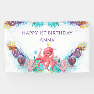 Cute Ocean Sea Octopus colourful Happy Birthday  Banner