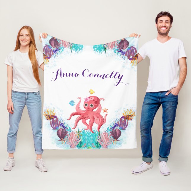 Cute Ocean Sea Octopus colourful Nursery Baby Fleece Blanket (In Situ)