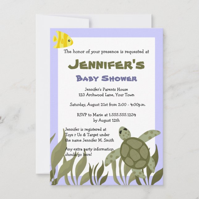 Cute Ocean Sea Turtle Baby Shower Invite 4.5 x 6.5 (Front)