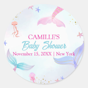 Cute Ocean Summer Mermaid Tail Baby Shower Classic Round Sticker