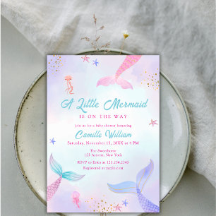 Cute Ocean Summer Mermaid Tail Baby Shower Invitation