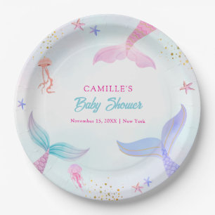 Cute Ocean Summer Mermaid Tail Baby Shower Paper Plate