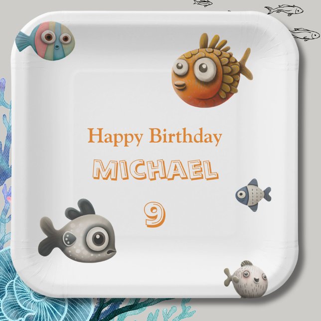 Cute Ocean Theme Party Fish Personalised Paper Plate (Creator Uploaded)
