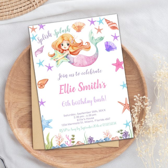 Cute Ocean-Themed Party Card for Girls (Pink Under the sea Mermaid Cards)