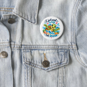 Cute Ocean Turtle Hug The Ocean Design 6 Cm Round Badge
