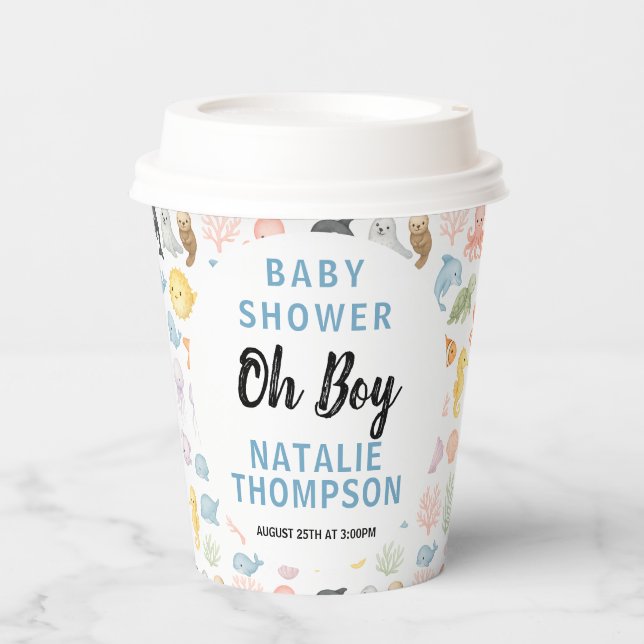 Cute Ocean Under the Sea Animal Baby Shower Paper Cups (Front)