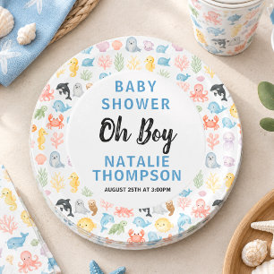 Cute Ocean Under the Sea Animal Baby Shower Paper Plate