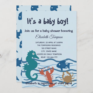 Cute ocean world boy baby shower invitation