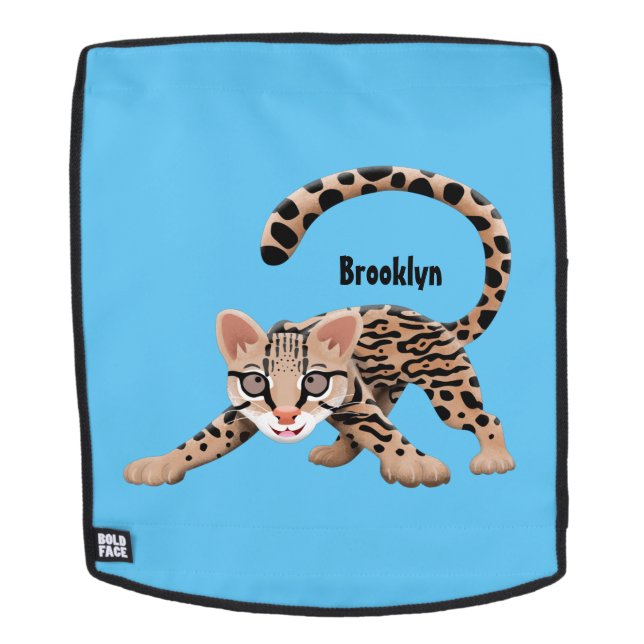 Cute ocelot cartoon illustration backpack (Removable Face)
