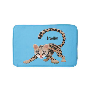 Cute ocelot cartoon illustration  bath mat