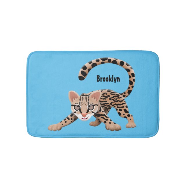 Cute ocelot cartoon illustration  bath mat (Front)