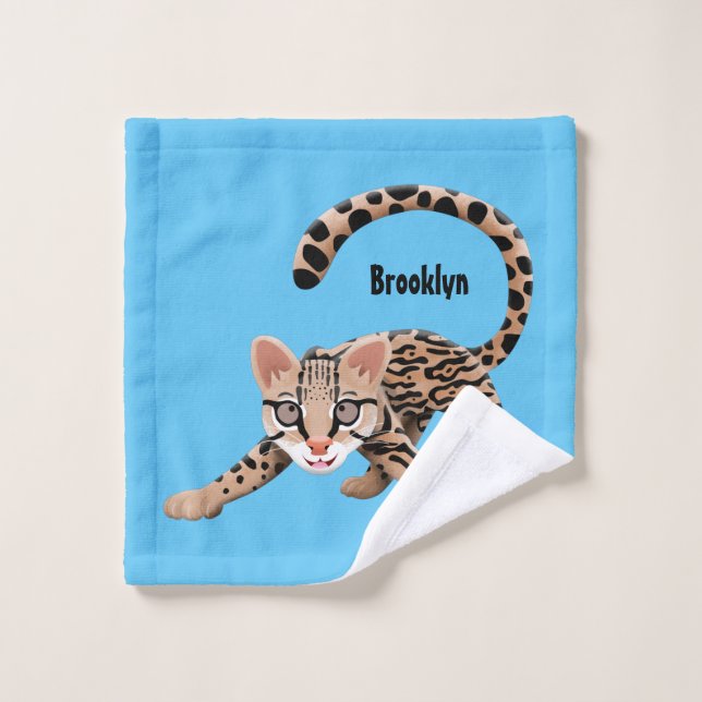 Cute ocelot cartoon illustration bath towel set (Wash Cloth)