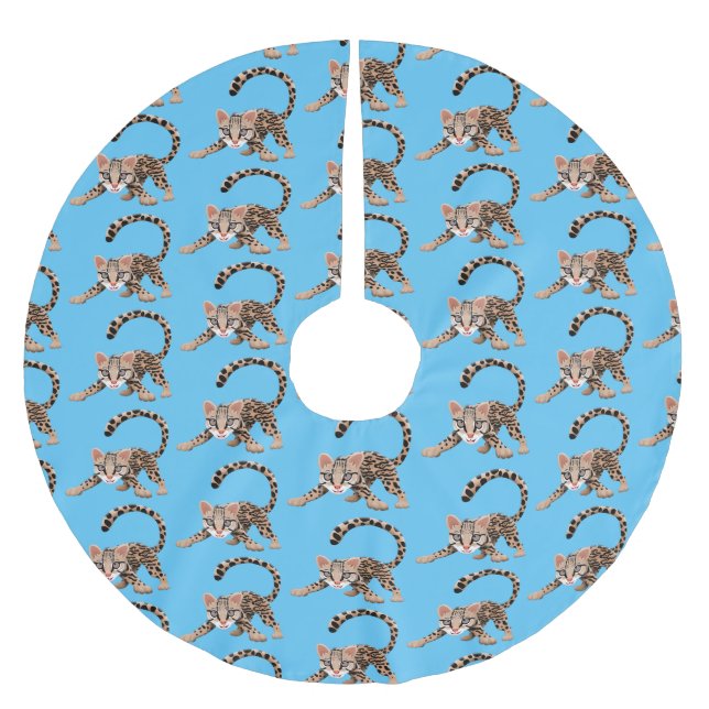Cute ocelot cartoon illustration brushed polyester tree skirt (Front)