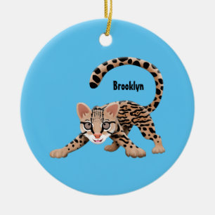 Cute ocelot cartoon illustration ceramic ornament