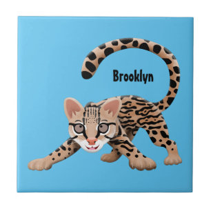 Cute ocelot cartoon illustration  ceramic tile