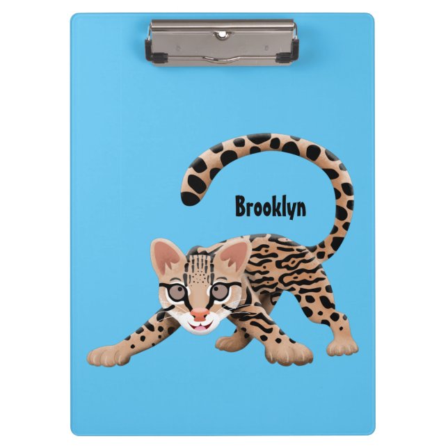 Cute ocelot cartoon illustration clipboard (Front)