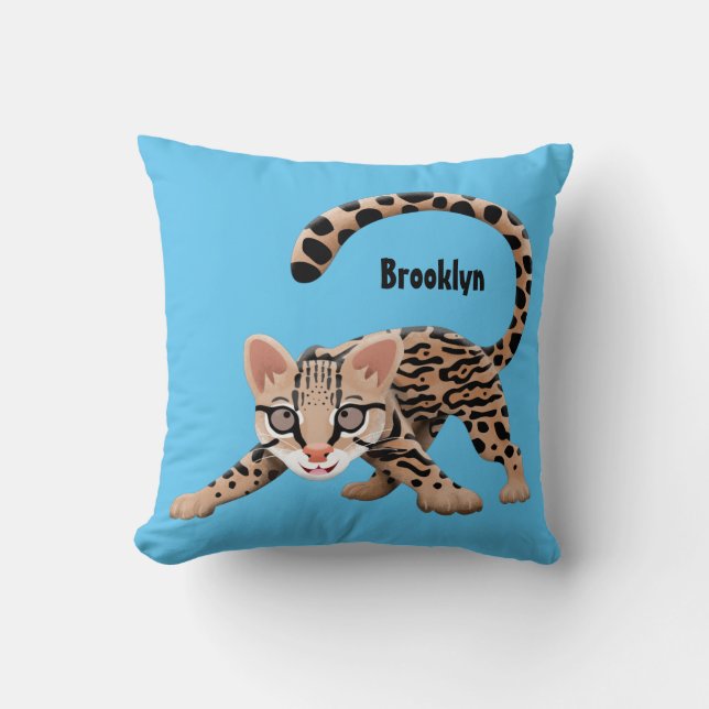 Cute ocelot cartoon illustration  cushion (Front)