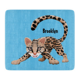 Cute ocelot cartoon illustration  cutting board