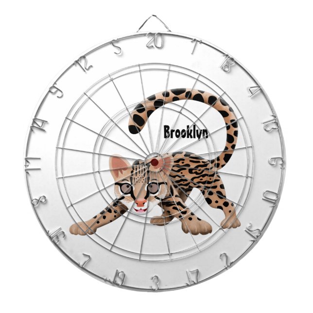 Cute ocelot cartoon illustration  dartboard (Front)