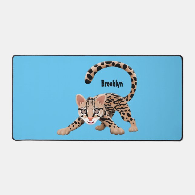 Cute ocelot cartoon illustration  desk mat (Front)