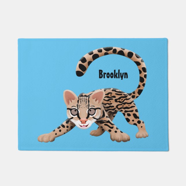 Cute ocelot cartoon illustration  doormat (Front)