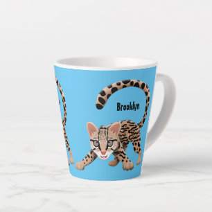 Cute ocelot cartoon illustration  latte mug
