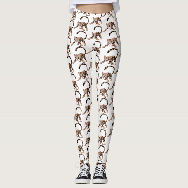 Cute ocelot cartoon illustration  leggings (Front)