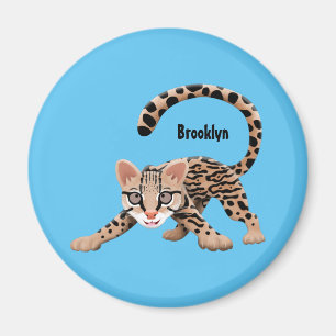 Cute ocelot cartoon illustration magnet