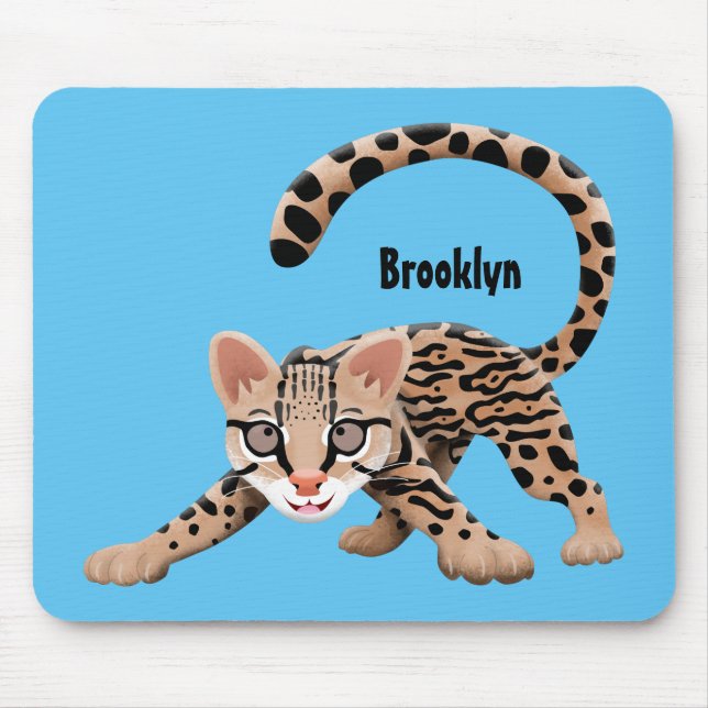 Cute ocelot cartoon illustration mouse pad (Front)